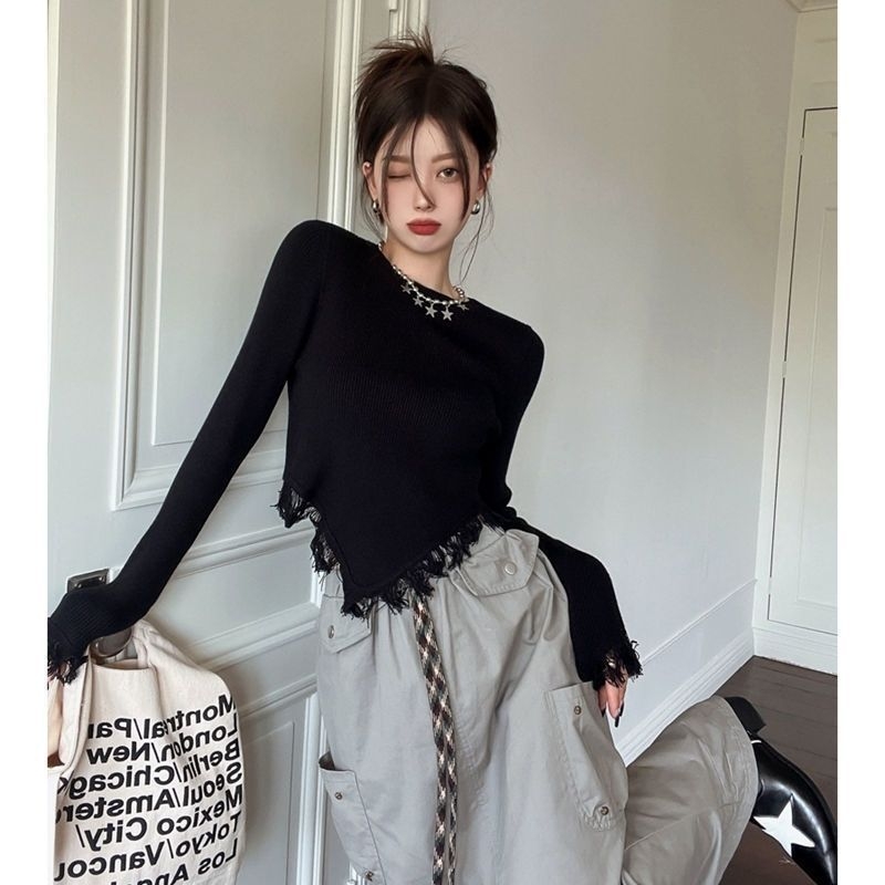 Ženska majica od chenille s elastanom (≤30%), dugi rukav, okrugli izrez, stil Royal Sister Wind, standardni kroj