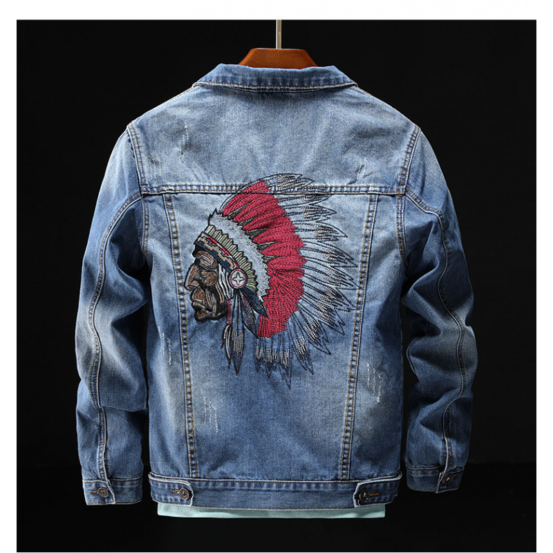 Geacă de denim, stil coreean, croi Slim, broderie, țesătură rezistentă la uzură cu 60% bumbac, căptușeală din bumbac