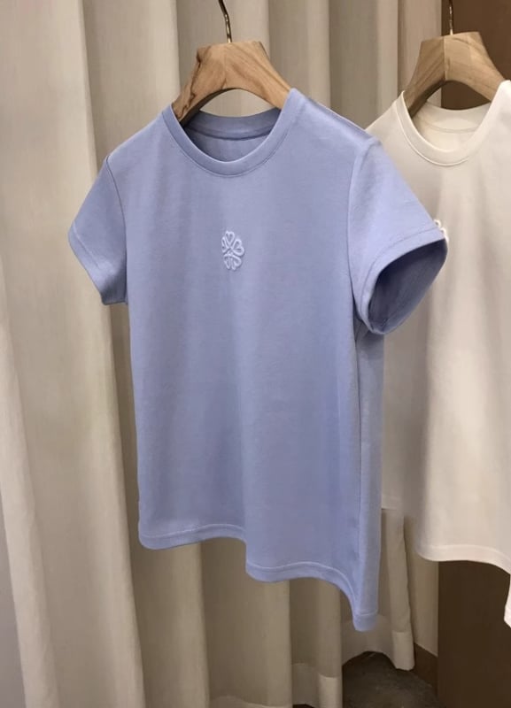 Ženski Chenille T-shirt sa Spandexom, kratke rukave, okrugli ovratnik, otisak biljaka i cvijeća, pulover stil