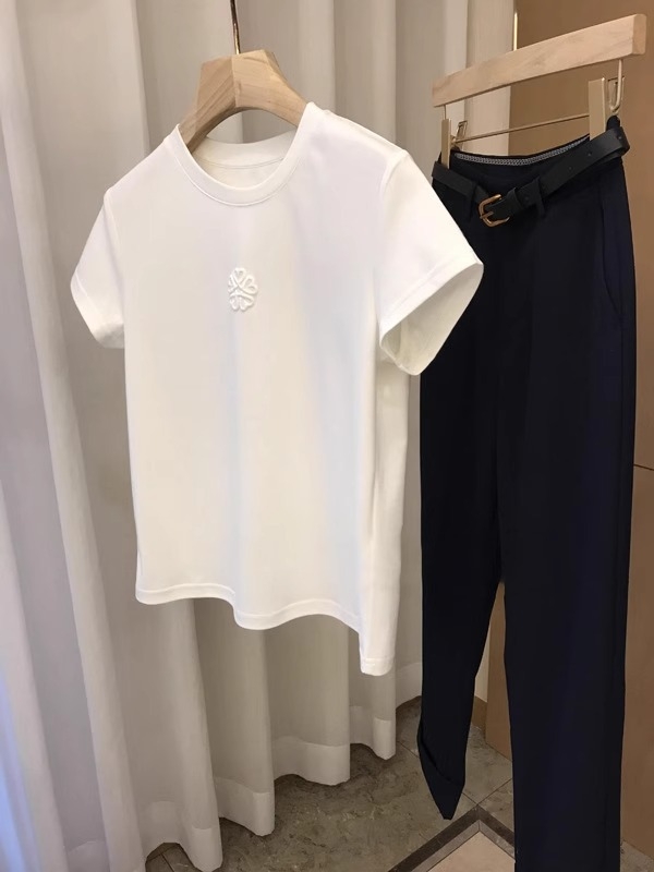 Ženski Chenille T-shirt sa Spandexom, kratke rukave, okrugli ovratnik, otisak biljaka i cvijeća, pulover stil