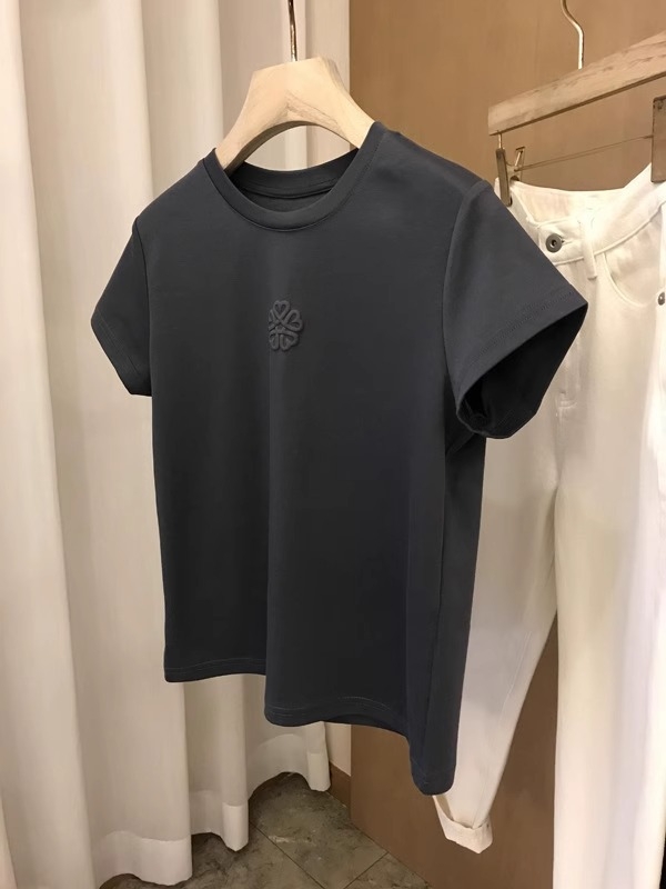 Ženski Chenille T-shirt sa Spandexom, kratke rukave, okrugli ovratnik, otisak biljaka i cvijeća, pulover stil