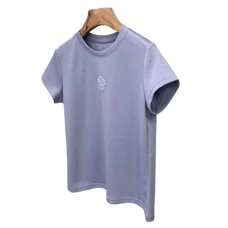 Ženski Chenille T-shirt sa Spandexom, kratke rukave, okrugli ovratnik, otisak biljaka i cvijeća, pulover stil