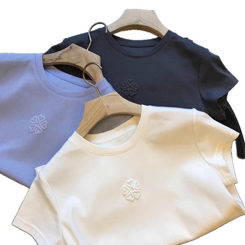 Ženski Chenille T-shirt sa Spandexom, kratke rukave, okrugli ovratnik, otisak biljaka i cvijeća, pulover stil