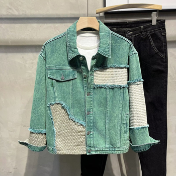 Jachetă pentru bărbați în stil K, cu rever, închidere cu nasturi pe un rând, material gros din bumbac.