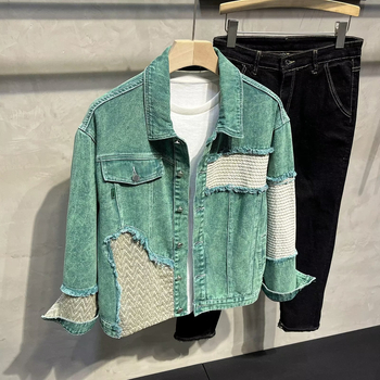 Jachetă pentru bărbați în stil K, cu rever, închidere cu nasturi pe un rând, material gros din bumbac.