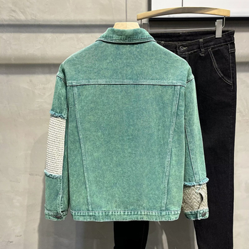 Jachetă pentru bărbați în stil K, cu rever, închidere cu nasturi pe un rând, material gros din bumbac.