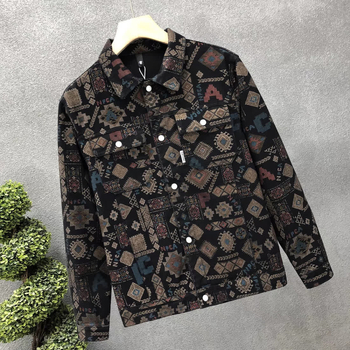 Muška traper jakna, etnički stil, rever ovratnik, slobodan kroj, pamuk