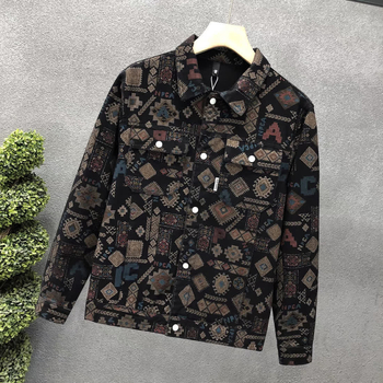 Muška traper jakna, etnički stil, rever ovratnik, slobodan kroj, pamuk