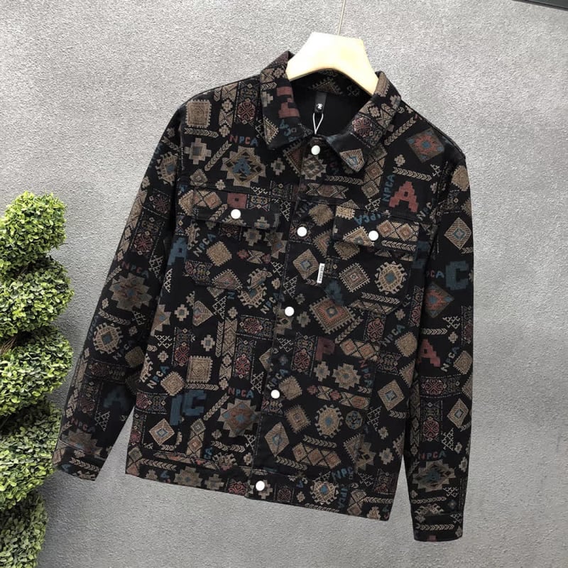 Muška traper jakna, etnički stil, rever ovratnik, slobodan kroj, pamuk