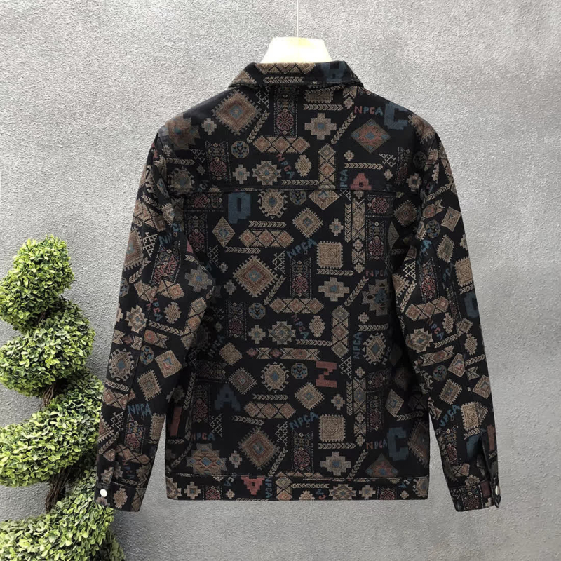 Muška traper jakna, etnički stil, rever ovratnik, slobodan kroj, pamuk