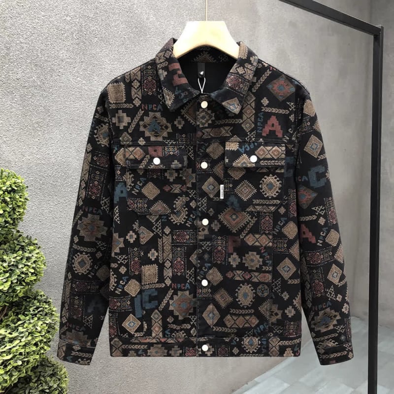 Muška traper jakna, etnički stil, rever ovratnik, slobodan kroj, pamuk