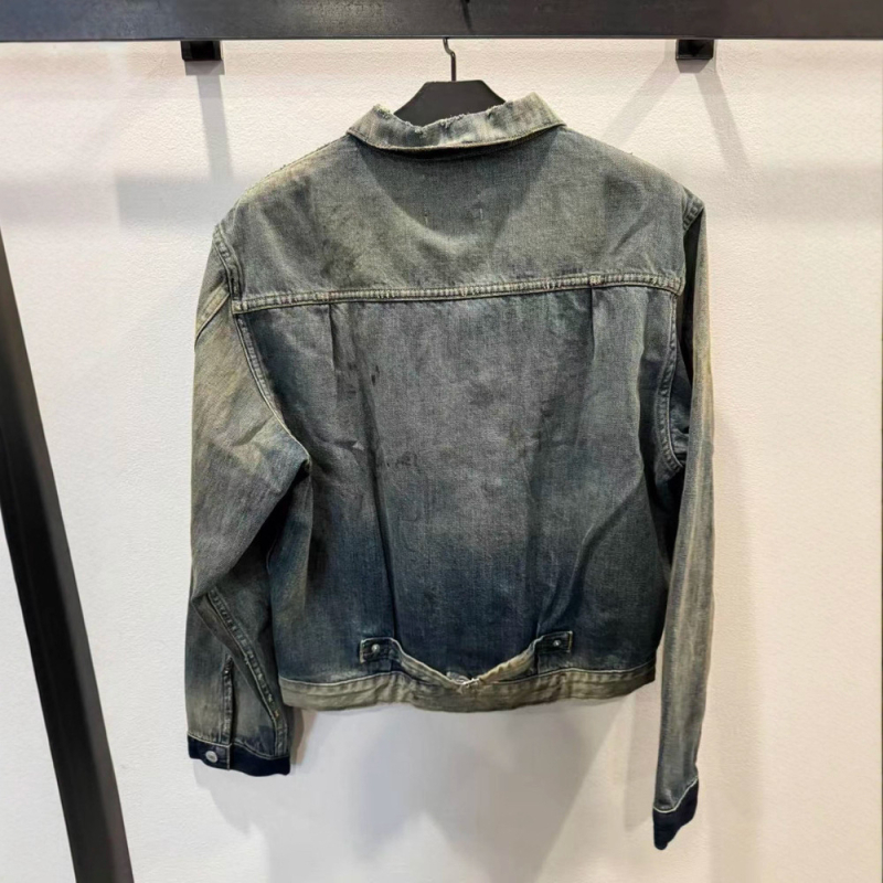 Unisex traper jakna od pamuka s izbrušenim završetkom, nabori, jednoredno kopčanje, labav kroj, bočne džepove
