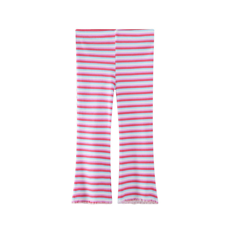 Pantaloni tricotati din bumbac pentru fetițe, floral, talie medie, 96% bumbac, talie cu elastic, primăvară–toamnă, vârsta 3–8 ani