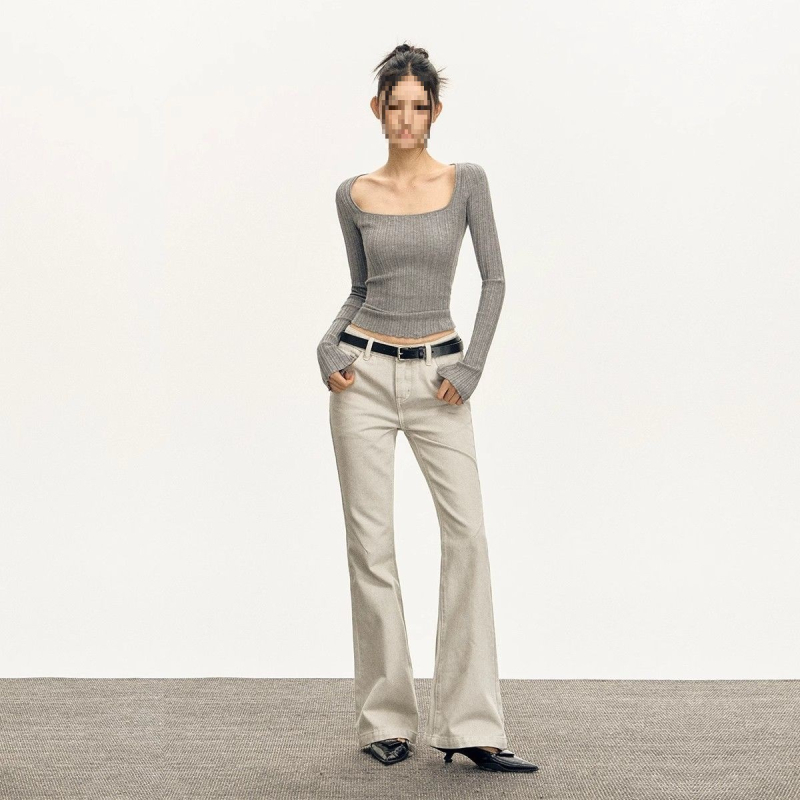 Tricou de damă cu mânecă lungă, stil pulover, poliester, guler pătrat, primăvara 2025