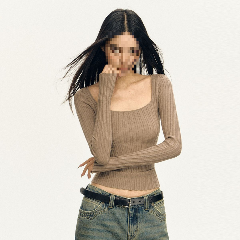 Tricou de damă cu mânecă lungă, stil pulover, poliester, guler pătrat, primăvara 2025