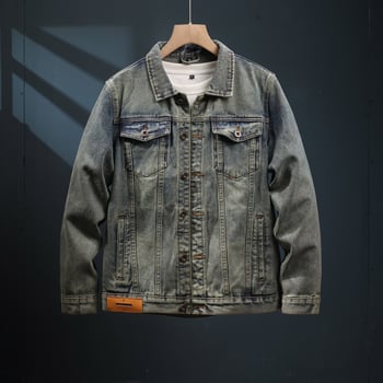 Férfi denim dzseki - Minimalista, Laza szabású, Mosott pamut, Ősz 2024