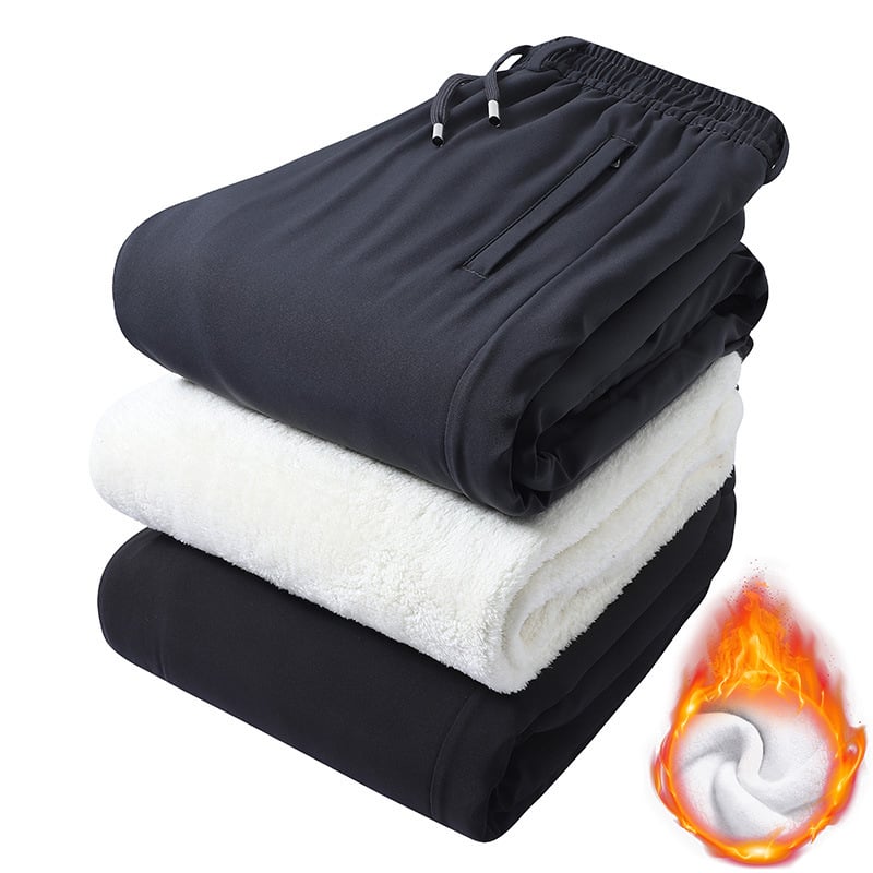 Férfi sportos-nadrág fleece béléssel, egyenes szárú, középmagas derekú, övvel, poliészter anyag