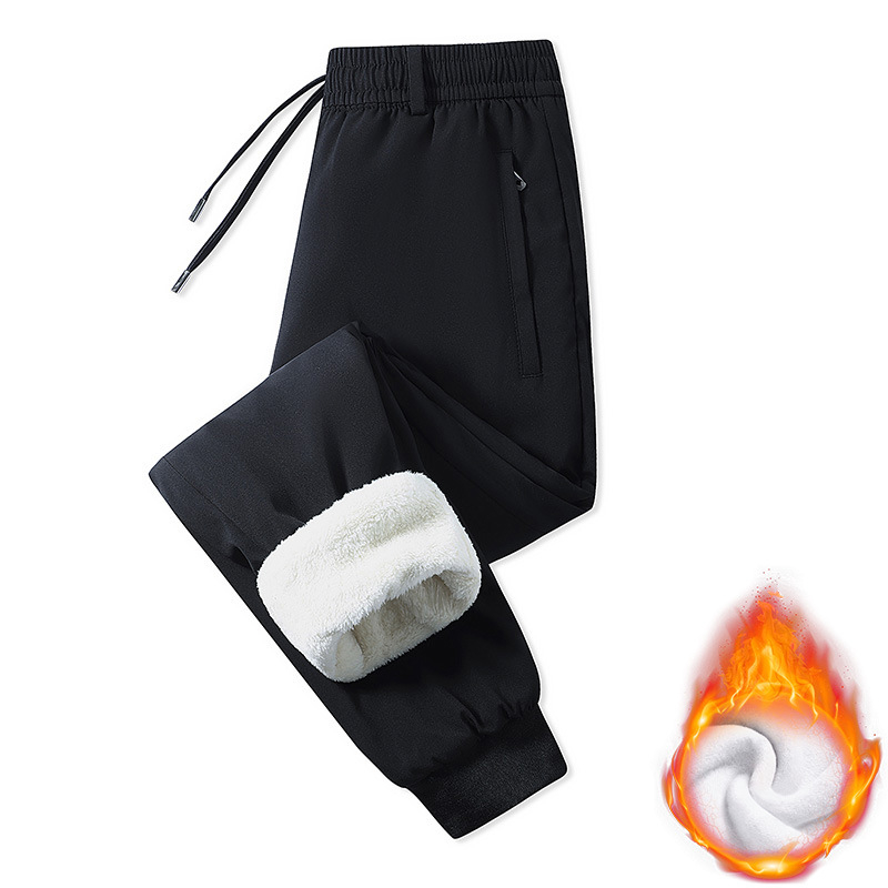 Férfi sportos-nadrág fleece béléssel, egyenes szárú, középmagas derekú, övvel, poliészter anyag