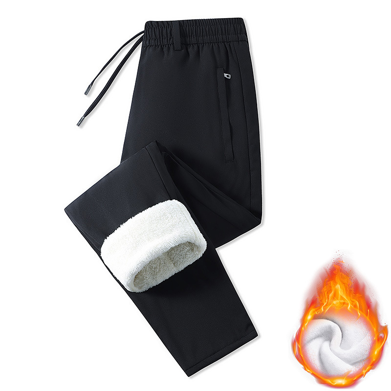 Férfi sportos-nadrág fleece béléssel, egyenes szárú, középmagas derekú, övvel, poliészter anyag