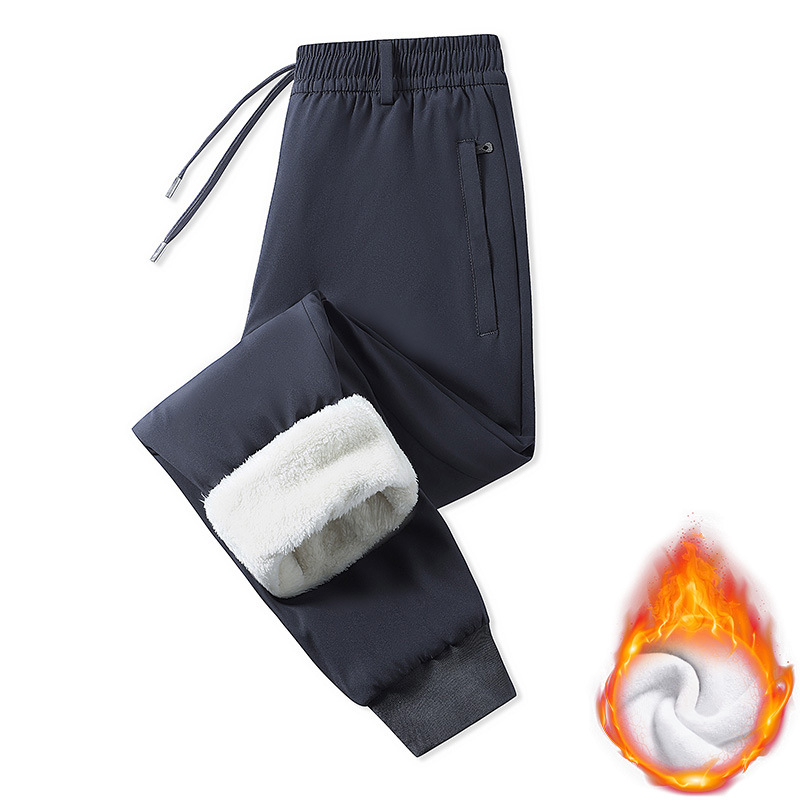 Férfi sportos-nadrág fleece béléssel, egyenes szárú, középmagas derekú, övvel, poliészter anyag