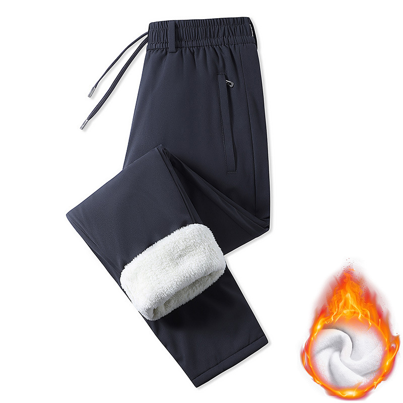 Férfi sportos-nadrág fleece béléssel, egyenes szárú, középmagas derekú, övvel, poliészter anyag