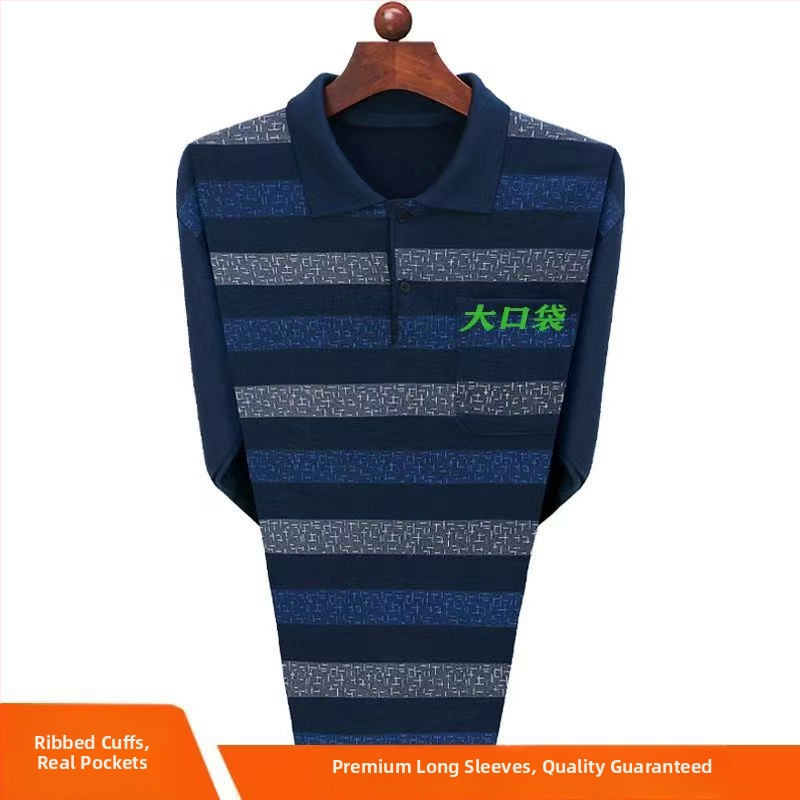 Мъжки дълъг ръкав поло с яка-ревер, дишаща памучна смес 71–80%, геометричен принт, износоустойчив