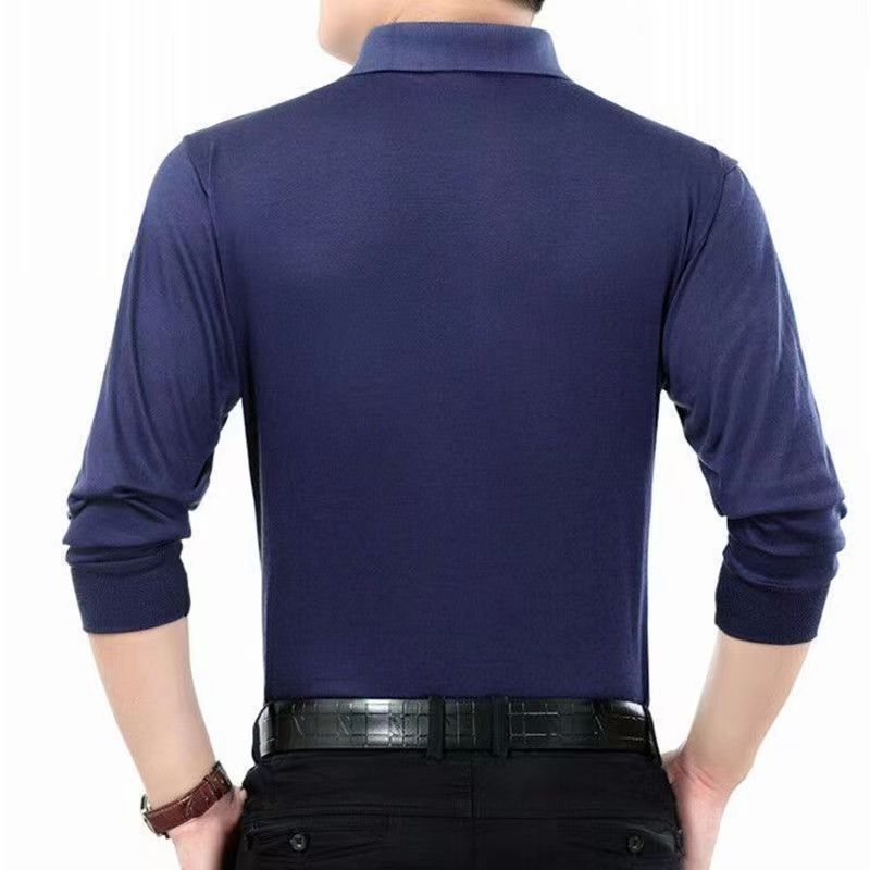 Мъжки дълъг ръкав поло с яка-ревер, дишаща памучна смес 71–80%, геометричен принт, износоустойчив