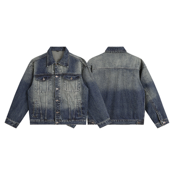 Wangyoulin geacă din denim cu detaliu distressed, buzunare cu clapete symetrice, închidere cu cataramă dublă, croială lejeră, stil retro normcore
