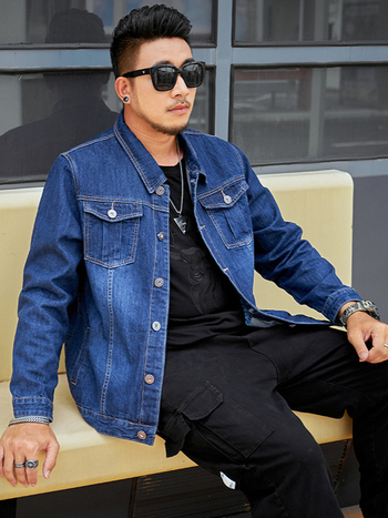 Denim dzseki tavaszra–őszre rever gallér, egysoros záródás, hosszú ujjú, patch zsebek