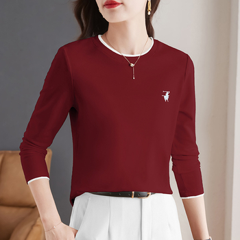 Ženski pamukasti T-shirt s dugim rukavima, opuštenog kroja, okrugli izrez, japansko-korejski casual stil
