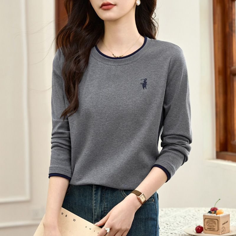 Ženski pamukasti T-shirt s dugim rukavima, opuštenog kroja, okrugli izrez, japansko-korejski casual stil
