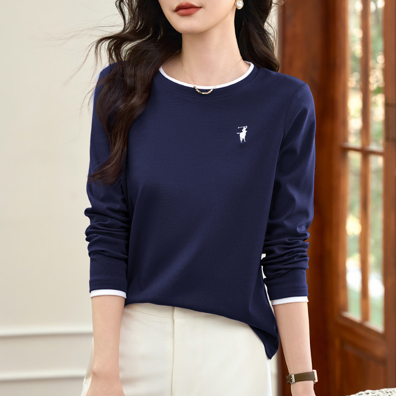Ženski pamukasti T-shirt s dugim rukavima, opuštenog kroja, okrugli izrez, japansko-korejski casual stil
