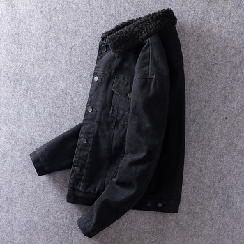 Koreai stílusú farmerdzseki fleece-béléssel, karcsú szabás, gallér, egysoros záródás, téli