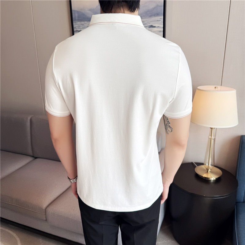 Мъжко поло с къс ръкав, тесен силует, едноцветен модел, принтиране/боядисване, вискозно-химична смесена материя