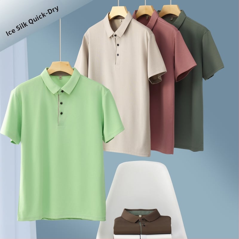 Поло риза от ice silk материя, тънък силует, къси ръкави, детайл бродерия