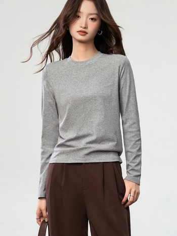 Majica s dugim rukavima od kefiranog pamuka s elastanom, ravna kroj trubičnog oblika, polu-visoki okrugli ovratnik, japansko-korejski casual stil