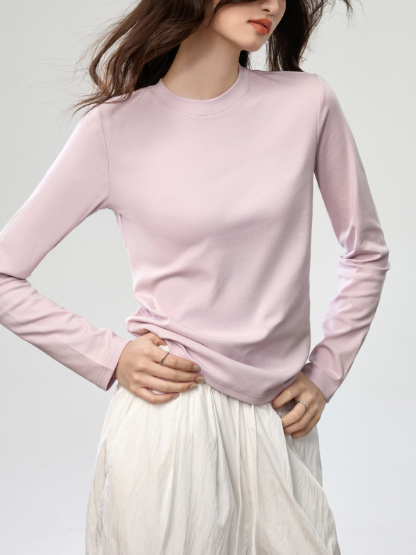 Majica s dugim rukavima od kefiranog pamuka s elastanom, ravna kroj trubičnog oblika, polu-visoki okrugli ovratnik, japansko-korejski casual stil