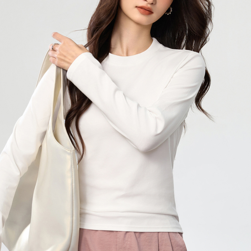 Majica s dugim rukavima od kefiranog pamuka s elastanom, ravna kroj trubičnog oblika, polu-visoki okrugli ovratnik, japansko-korejski casual stil