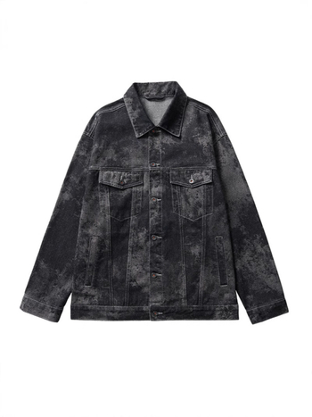 Férfi farmerdzseki gallérral, hímzett kockás mintával, laza szabású