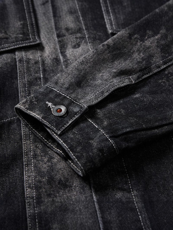 Férfi farmerdzseki gallérral, hímzett kockás mintával, laza szabású