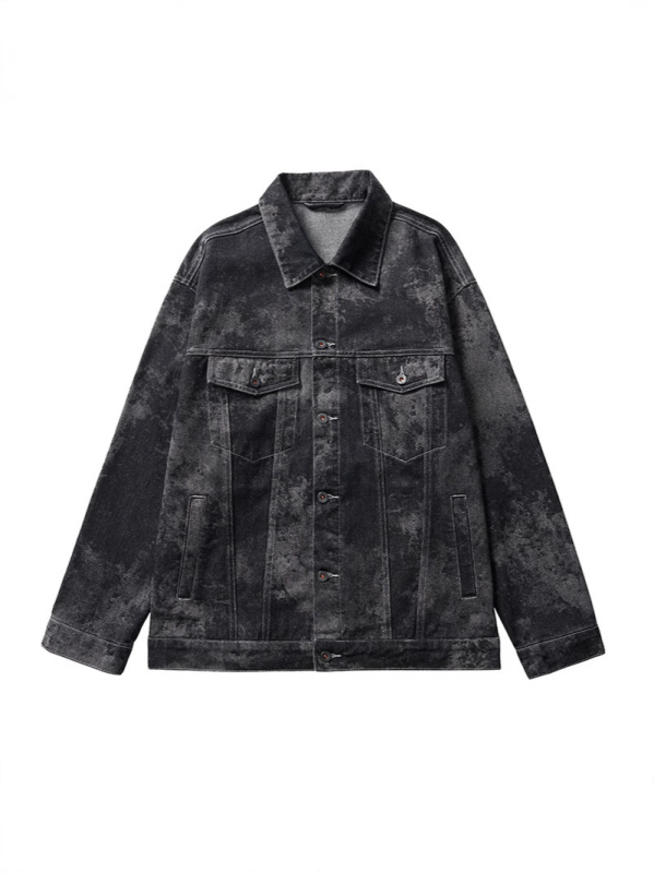 Férfi farmerdzseki gallérral, hímzett kockás mintával, laza szabású