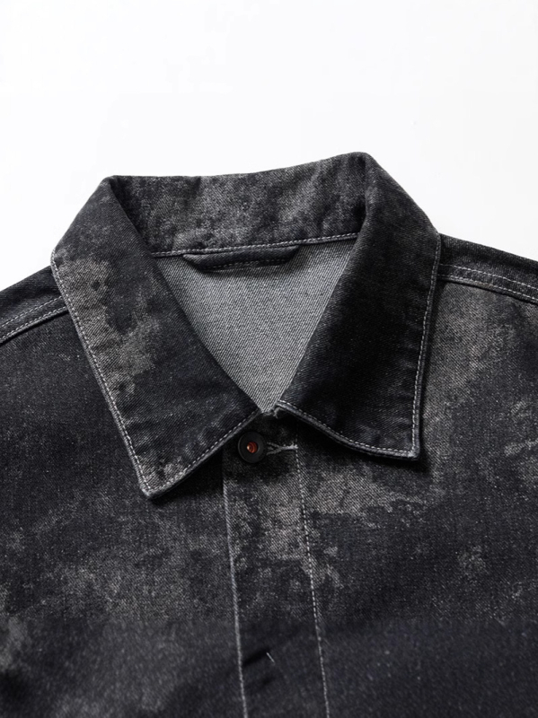 Férfi farmerdzseki gallérral, hímzett kockás mintával, laza szabású