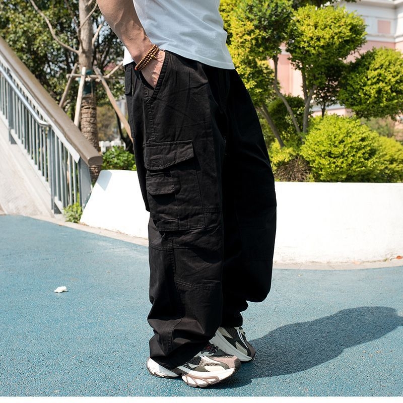Hip-hop široke ležerne hlače, srednji pojas, 100% pamuk, više džepova