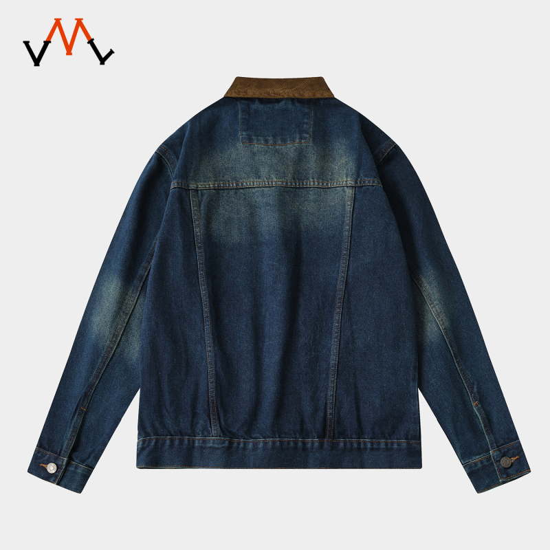 Patchwork denim kabát – retro stílus, 100% pamut, 3D zsebek, testhezálló fazon, lecsapott gallér, egy vonalas gombolás, hosszú ujjú, vastag anyag