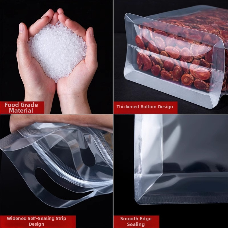 Priehľadný vrecko s ôsmimi stranami uzáveru, stojaci, matný povrch a zips (materiál: PET+PE; potravinárske balenie; dĺžka uzáveru 5–20 cm; licencia Guangdong XK-16-204-11317)