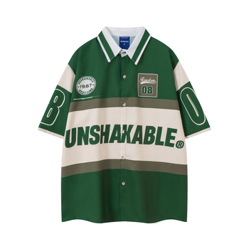 Полиестърна поло риза с къс ръкав, свободен силует, принт с букви, влагоотвеждаща, ежедневна дреха