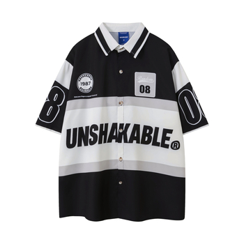 Полиестърна поло риза с къс ръкав, свободен силует, принт с букви, влагоотвеждаща, ежедневна дреха