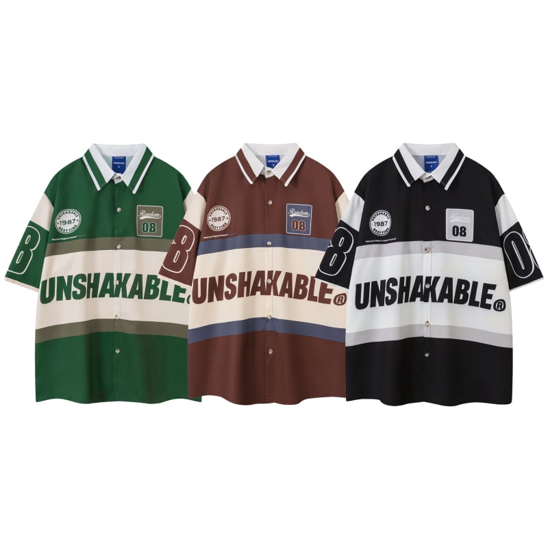 Полиестърна поло риза с къс ръкав, свободен силует, принт с букви, влагоотвеждаща, ежедневна дреха