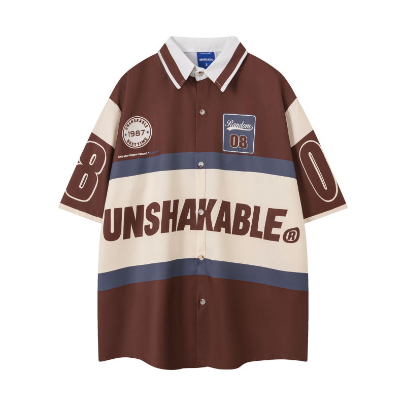 Полиестърна поло риза с къс ръкав, свободен силует, принт с букви, влагоотвеждаща, ежедневна дреха