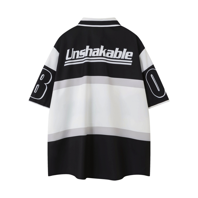 Полиестърна поло риза с къс ръкав, свободен силует, принт с букви, влагоотвеждаща, ежедневна дреха